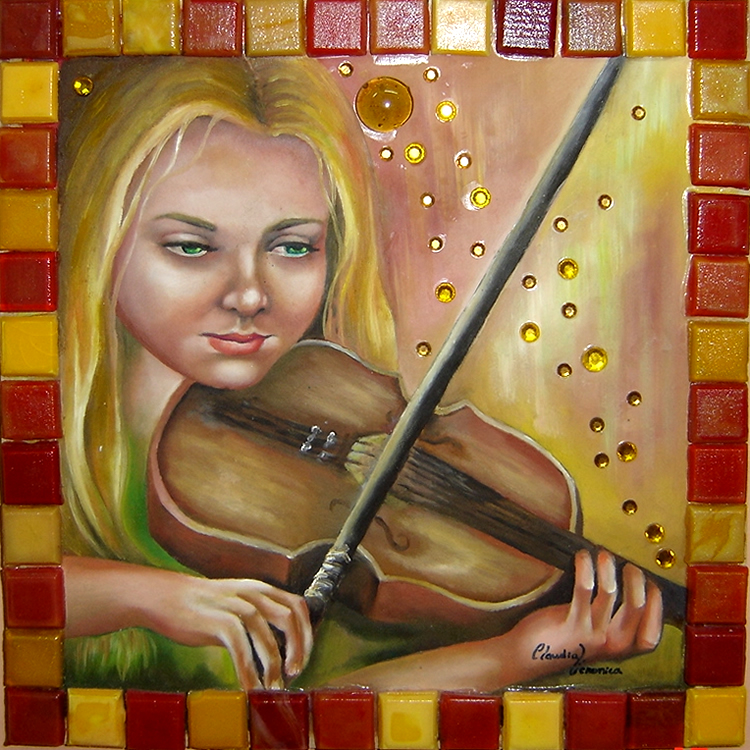 Moça no Violino - Técnica Mista - Cláudia Verônica