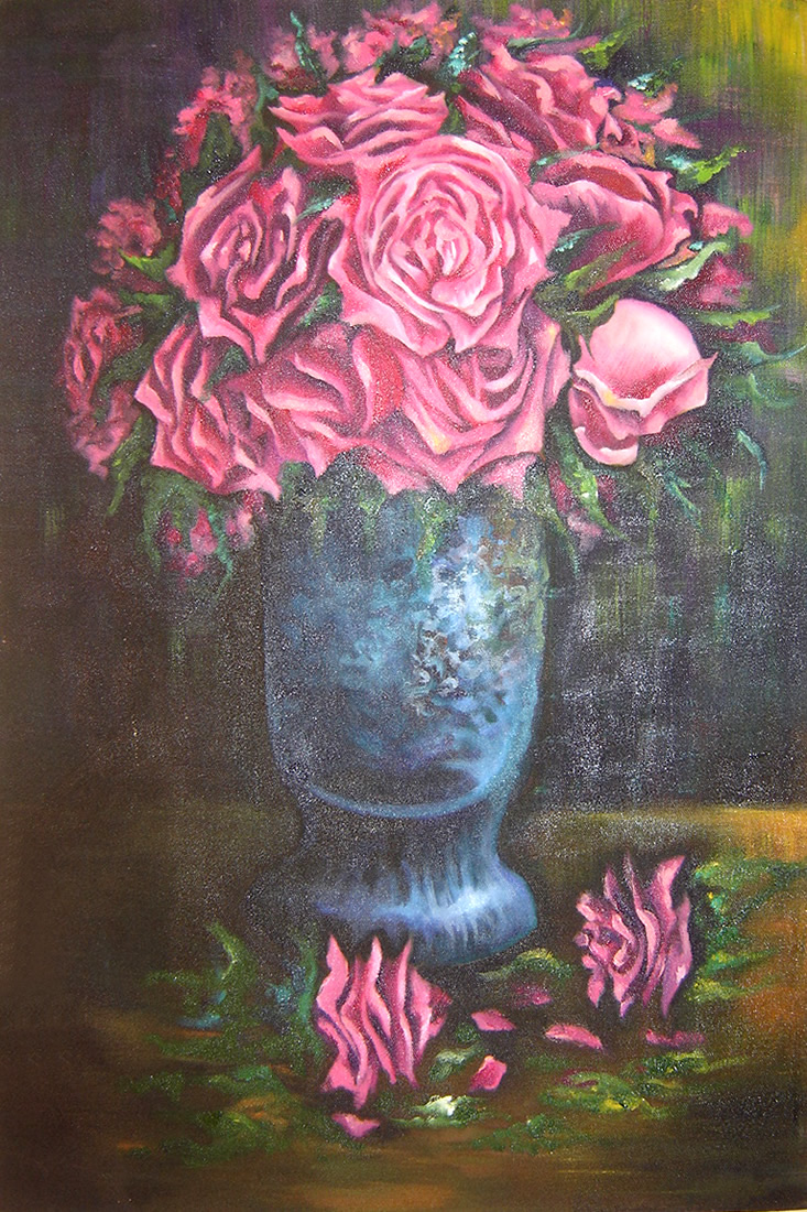 Vaso de Rosas - Acrílica sobre Tela - Cláudia Verônica